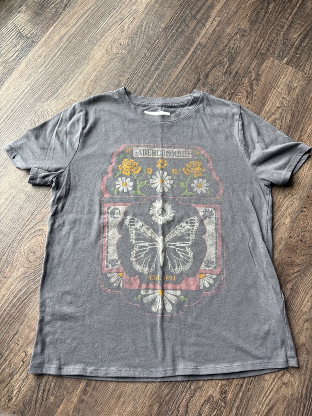 abercrombie kids Gray Graphic Tee with Butterfly & Floral Print